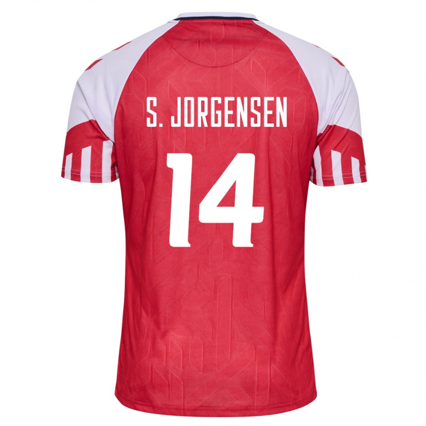 Damen Fußball Dänische Sebastian Jorgensen #14 Rot Heimtrikot Trikot 24-26 T-Shirt Luxemburg