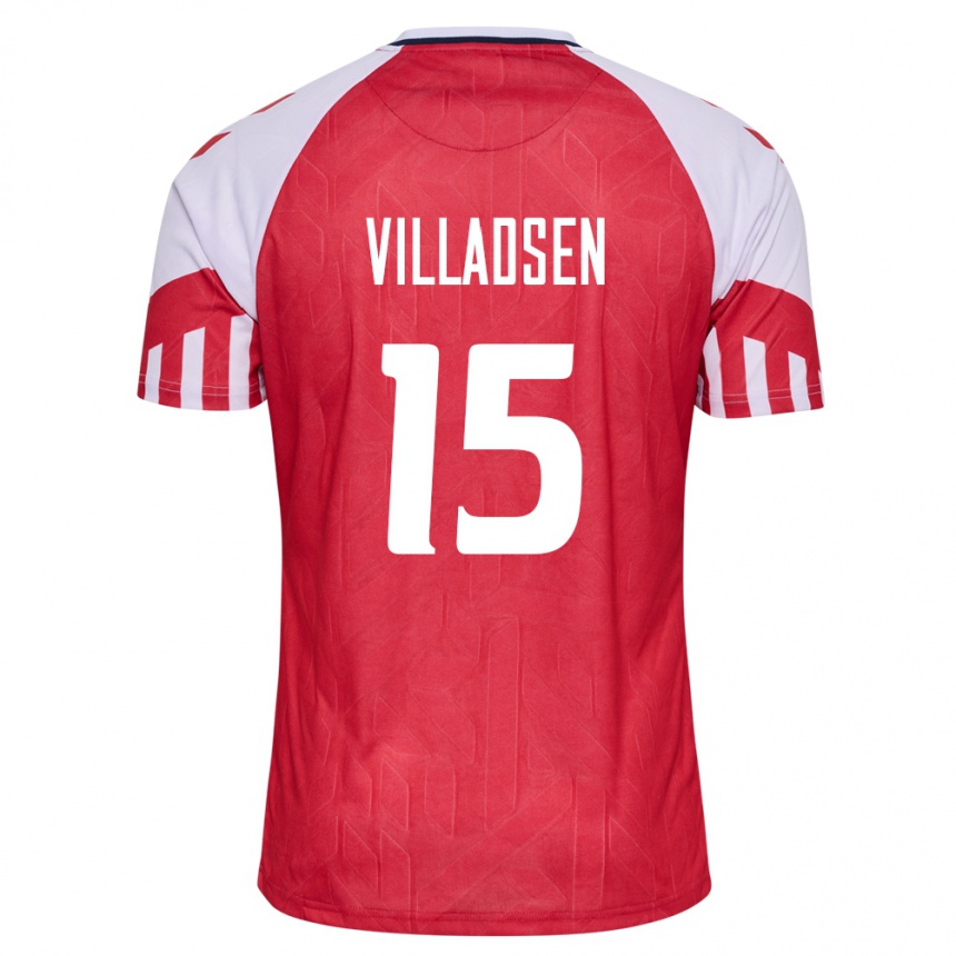 Damen Fußball Dänische Oliver Villadsen #15 Rot Heimtrikot Trikot 24-26 T-Shirt Luxemburg