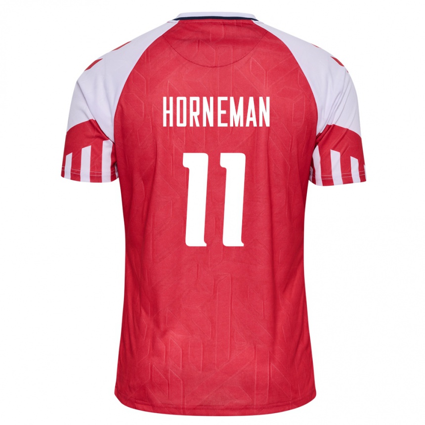 Damen Fußball Dänische Charly Horneman #11 Rot Heimtrikot Trikot 24-26 T-Shirt Luxemburg