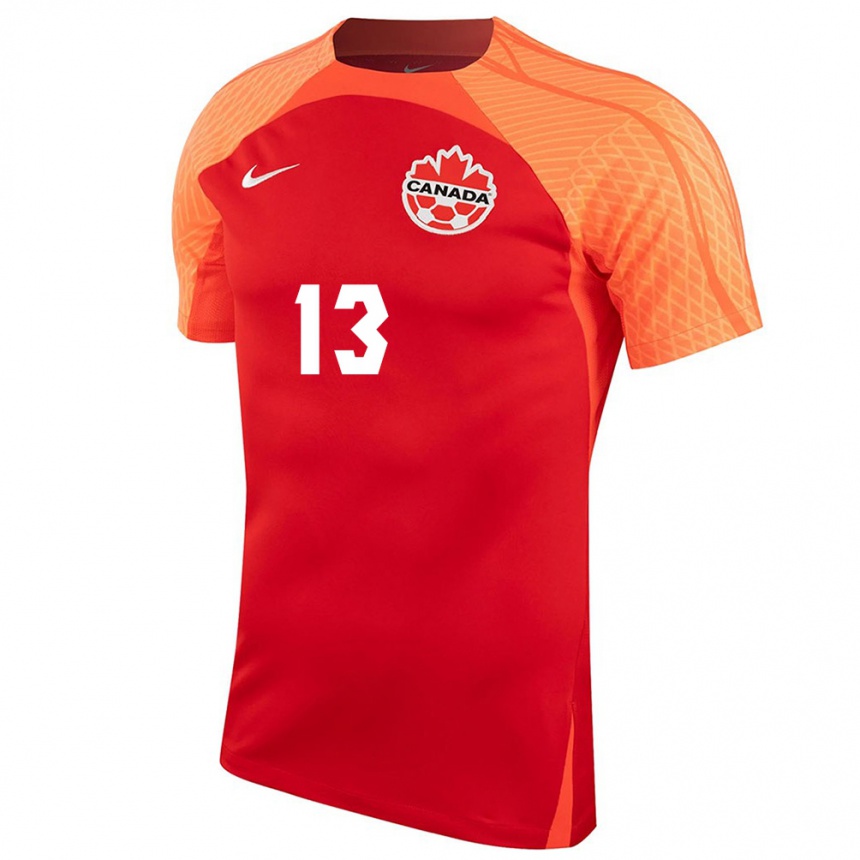 Damen Fußball Kanadische Derek Cornelius #13 Orangefarben Heimtrikot Trikot 24-26 T-Shirt Luxemburg