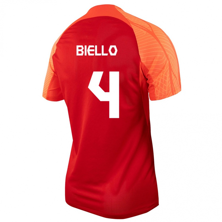 Damen Fußball Kanadische Alessandro Biello #4 Orangefarben Heimtrikot Trikot 24-26 T-Shirt Luxemburg