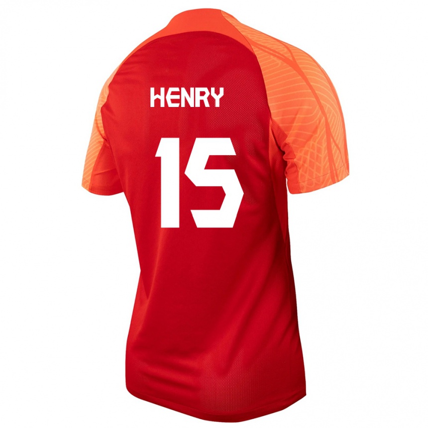 Damen Fußball Kanadische Doneil Henry #15 Orangefarben Heimtrikot Trikot 24-26 T-Shirt Luxemburg