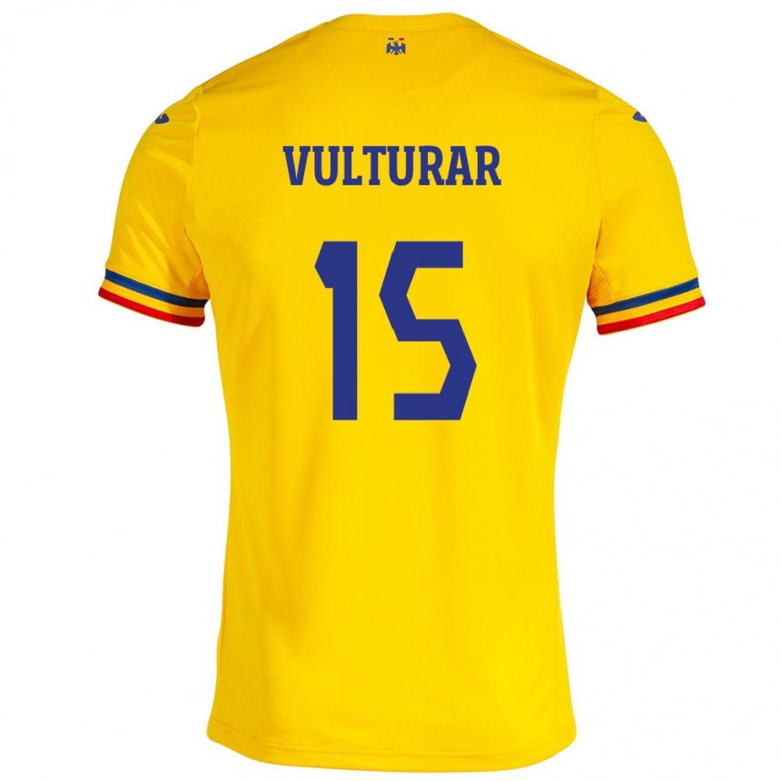 Damen Fußball Rumänische Cătălin Vulturar #15 Gelb Heimtrikot Trikot 24-26 T-Shirt Luxemburg