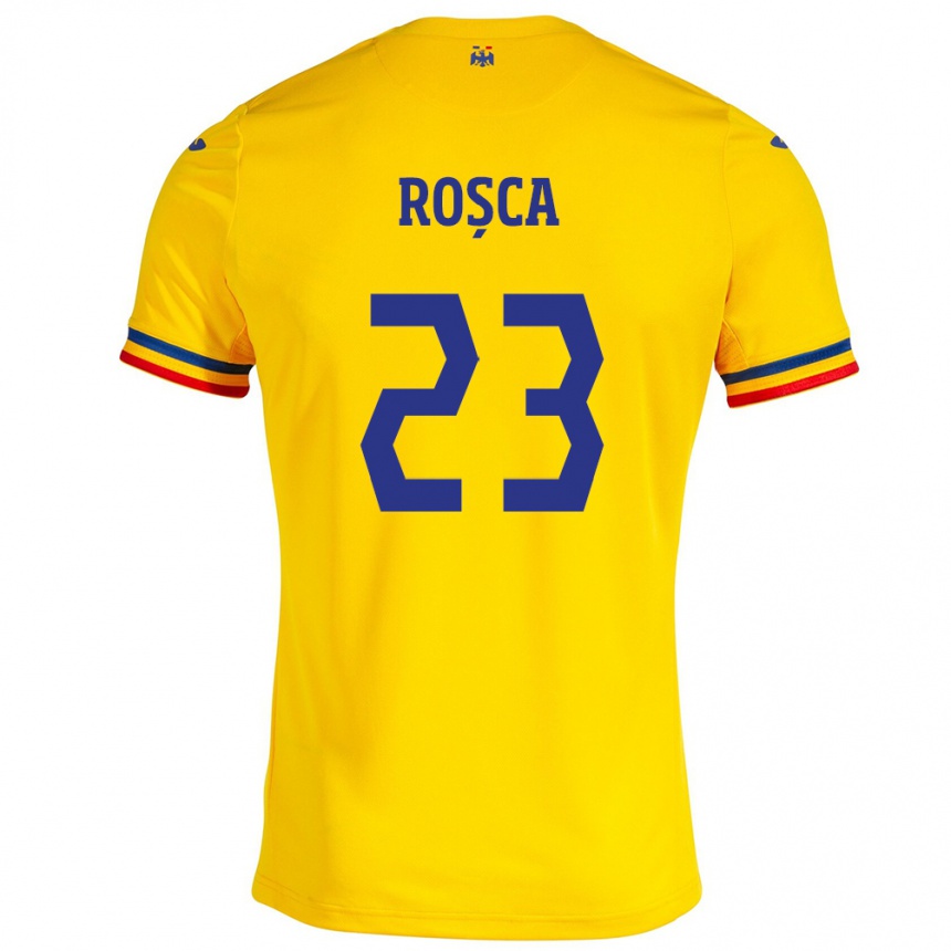 Damen Fußball Rumänische Alexandru Roșca #23 Gelb Heimtrikot Trikot 24-26 T-Shirt Luxemburg