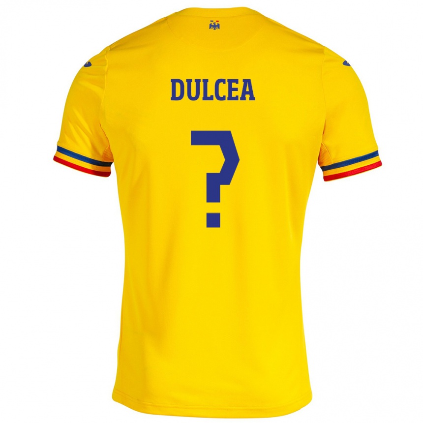 Damen Fußball Rumänische Patrick Dulcea #0 Gelb Heimtrikot Trikot 24-26 T-Shirt Luxemburg
