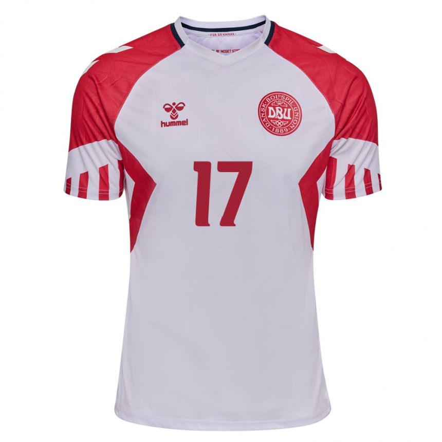 Damen Fußball Dänische Jens Stryger Larsen #17 Weiß Auswärtstrikot Trikot 24-26 T-Shirt Luxemburg