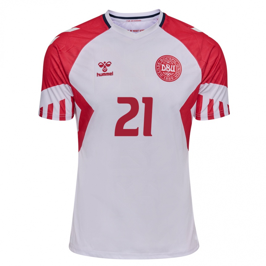 Damen Fußball Dänische Anders Dreyer #21 Weiß Auswärtstrikot Trikot 24-26 T-Shirt Luxemburg