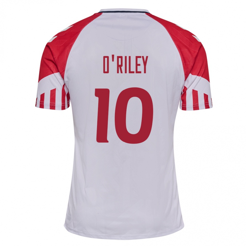 Damen Fußball Dänische Matt O Riley #10 Weiß Auswärtstrikot Trikot 24-26 T-Shirt Luxemburg