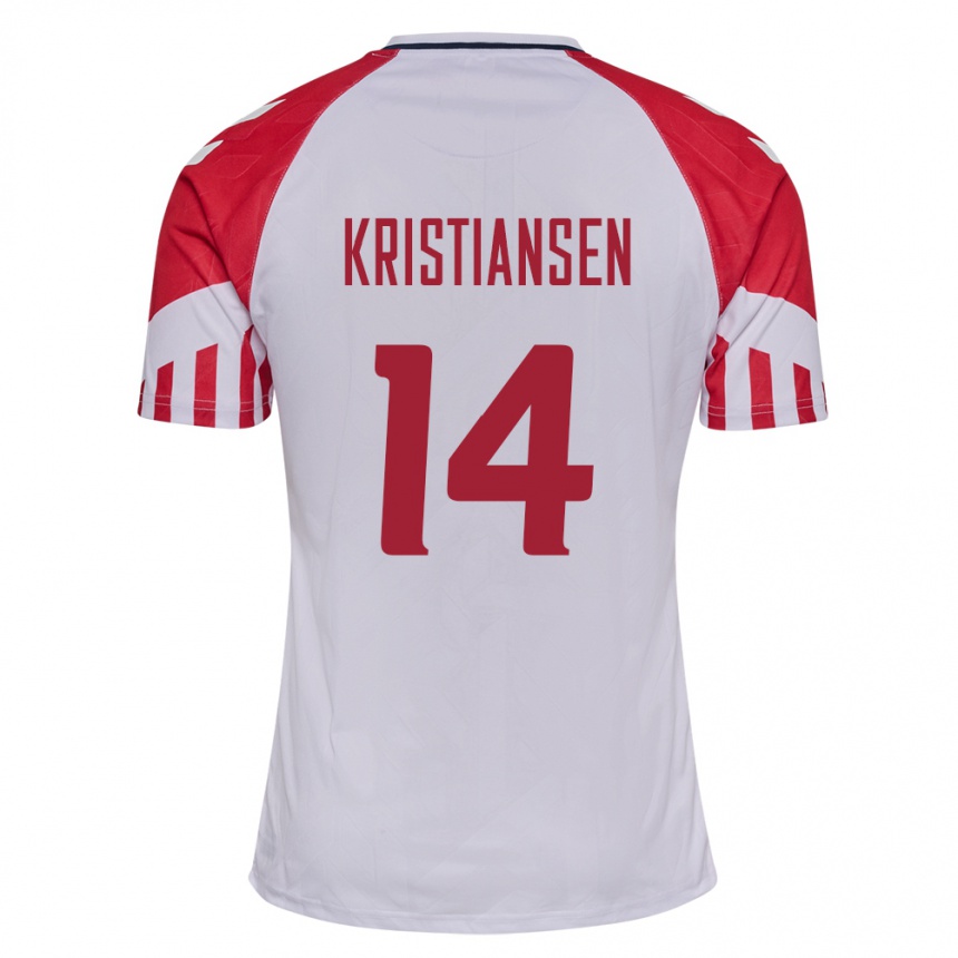 Damen Fußball Dänische Victor Kristiansen #14 Weiß Auswärtstrikot Trikot 24-26 T-Shirt Luxemburg