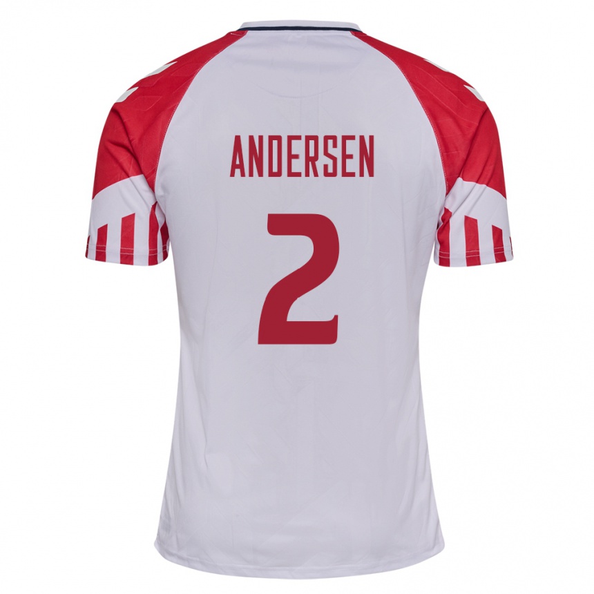 Damen Fußball Dänische Joachim Andersen #2 Weiß Auswärtstrikot Trikot 24-26 T-Shirt Luxemburg