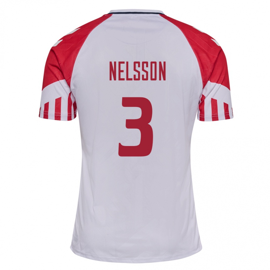 Damen Fußball Dänische Victor Nelsson #3 Weiß Auswärtstrikot Trikot 24-26 T-Shirt Luxemburg
