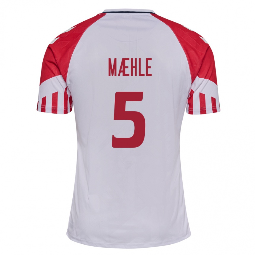 Damen Fußball Dänische Joakim Maehle #5 Weiß Auswärtstrikot Trikot 24-26 T-Shirt Luxemburg