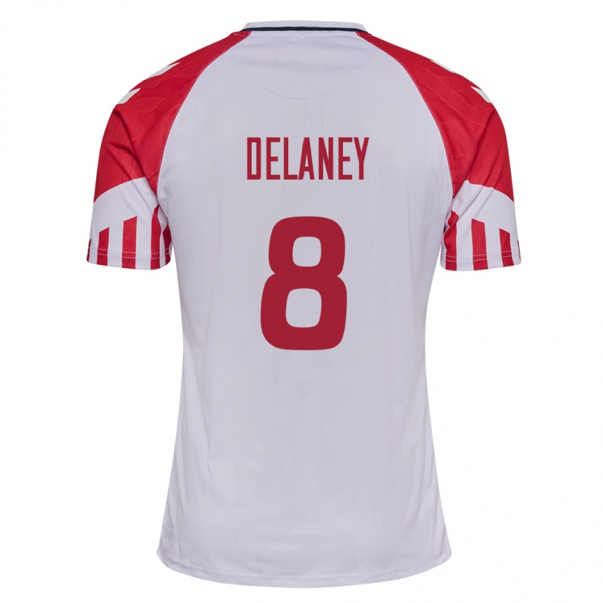 Damen Fußball Dänische Thomas Delaney #8 Weiß Auswärtstrikot Trikot 24-26 T-Shirt Luxemburg