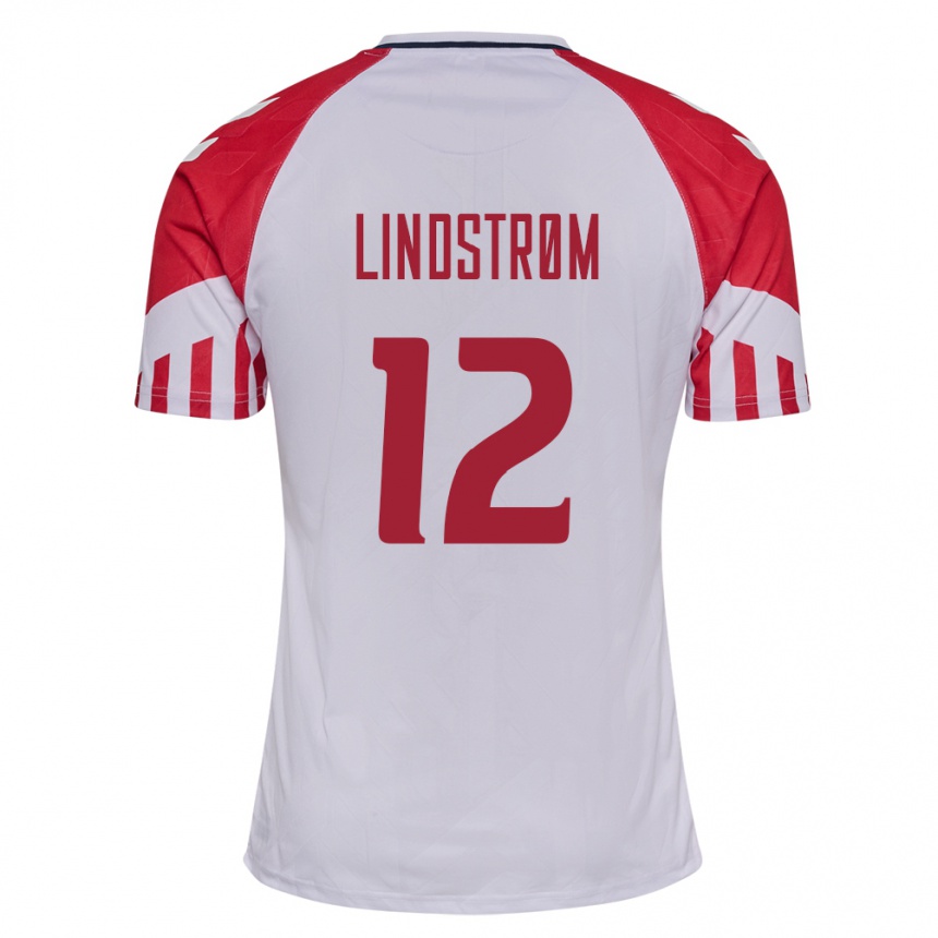 Damen Fußball Dänische Jesper Lindstrom #12 Weiß Auswärtstrikot Trikot 24-26 T-Shirt Luxemburg