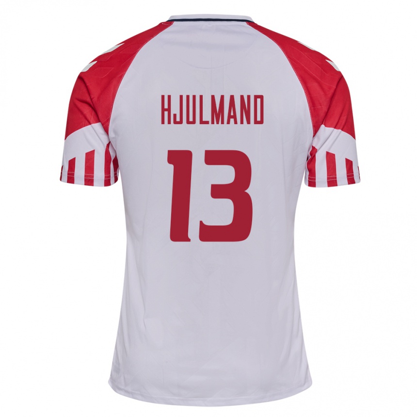Damen Fußball Dänische Morten Hjulmand #13 Weiß Auswärtstrikot Trikot 24-26 T-Shirt Luxemburg
