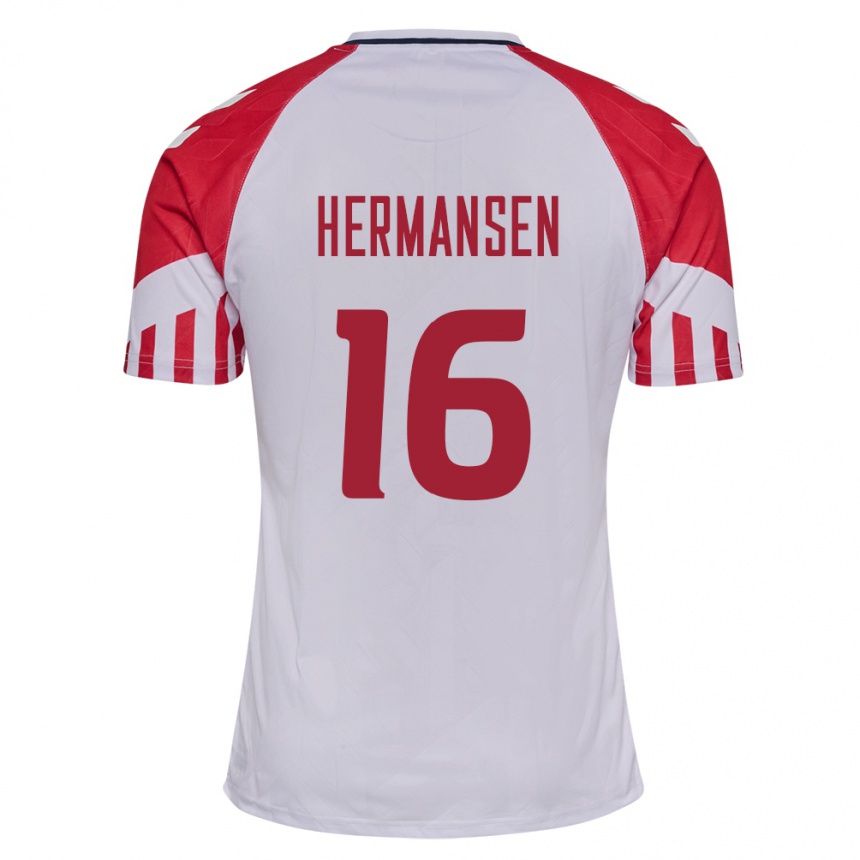 Damen Fußball Dänische Mads Hermansen #16 Weiß Auswärtstrikot Trikot 24-26 T-Shirt Luxemburg