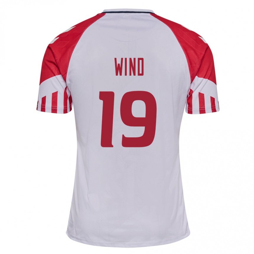 Damen Fußball Dänische Jonas Wind #19 Weiß Auswärtstrikot Trikot 24-26 T-Shirt Luxemburg