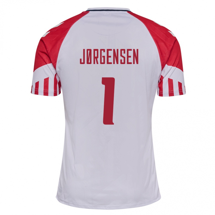 Damen Fußball Dänische Filip Jørgensen #1 Weiß Auswärtstrikot Trikot 24-26 T-Shirt Luxemburg