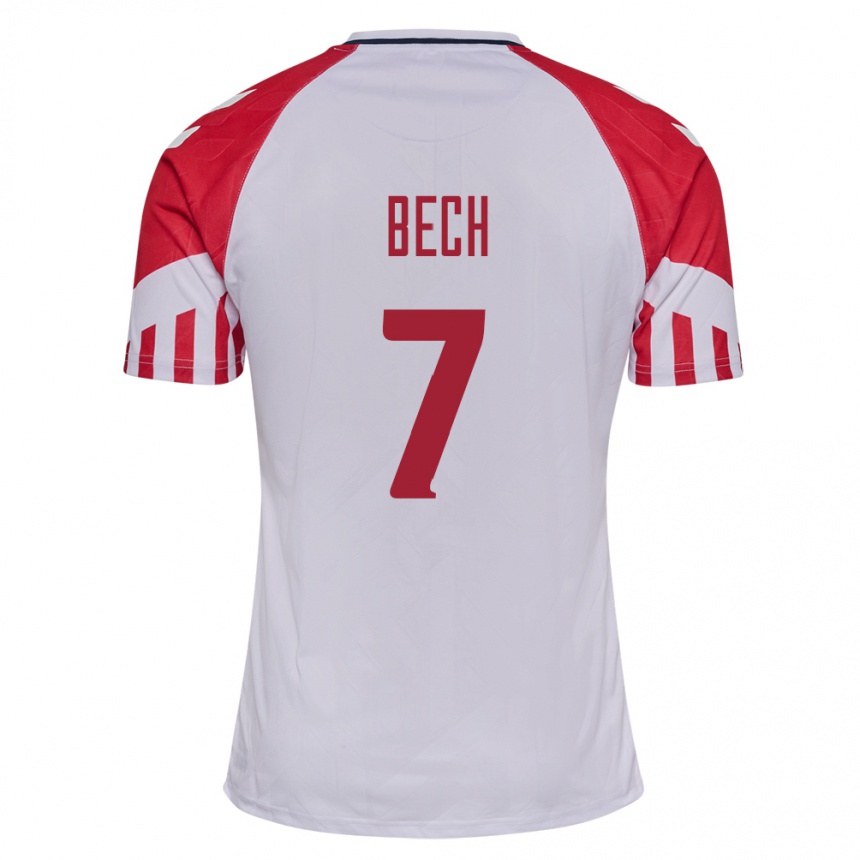 Damen Fußball Dänische Tobias Bech #7 Weiß Auswärtstrikot Trikot 24-26 T-Shirt Luxemburg