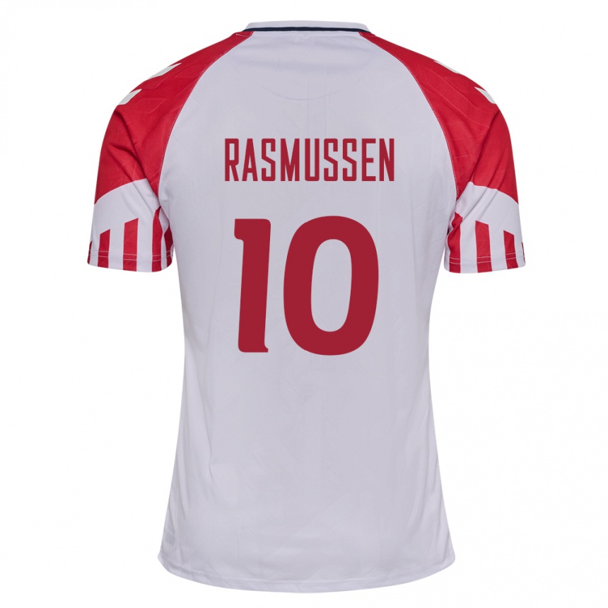Damen Fußball Dänische Christian Rasmussen #10 Weiß Auswärtstrikot Trikot 24-26 T-Shirt Luxemburg