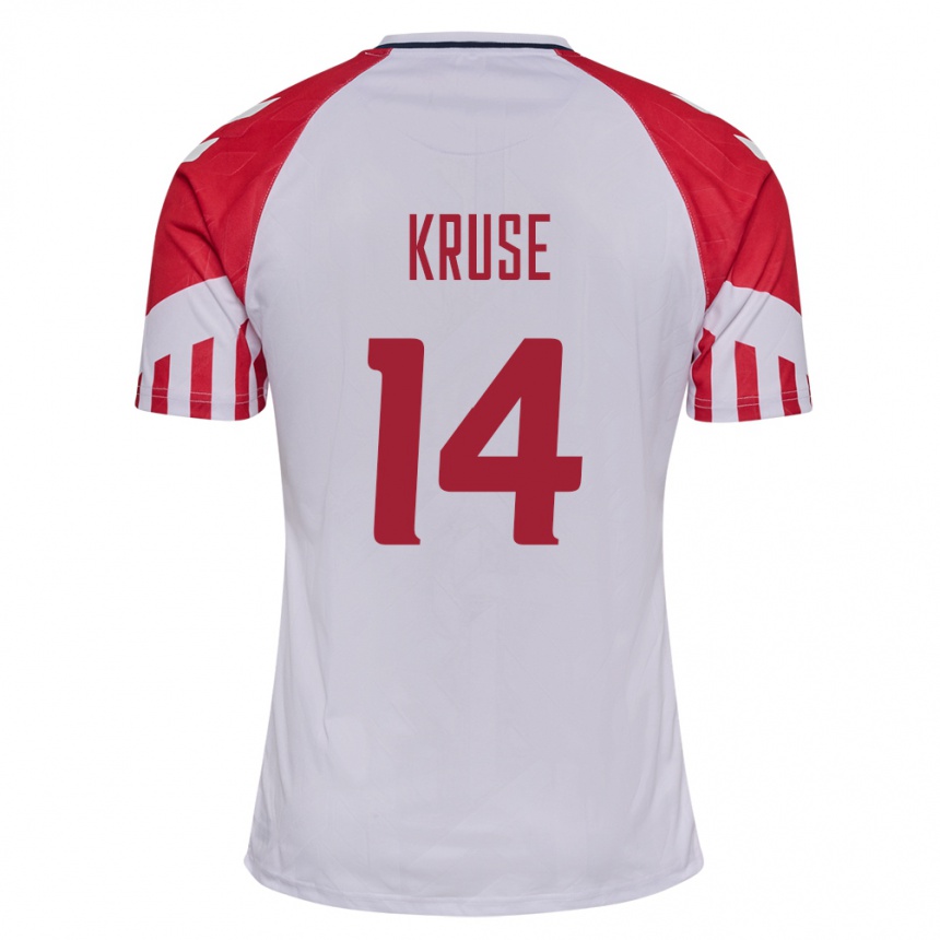 Damen Fußball Dänische David Kruse #14 Weiß Auswärtstrikot Trikot 24-26 T-Shirt Luxemburg