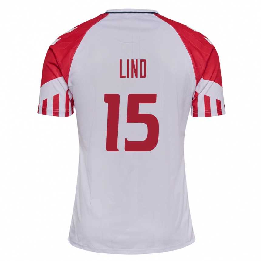 Damen Fußball Dänische Victor Lind #15 Weiß Auswärtstrikot Trikot 24-26 T-Shirt Luxemburg