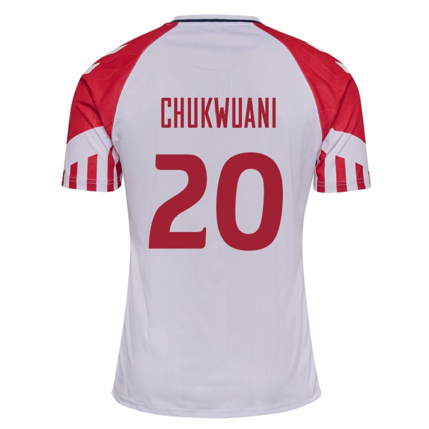 Damen Fußball Dänische Tochi Chukwuani #20 Weiß Auswärtstrikot Trikot 24-26 T-Shirt Luxemburg