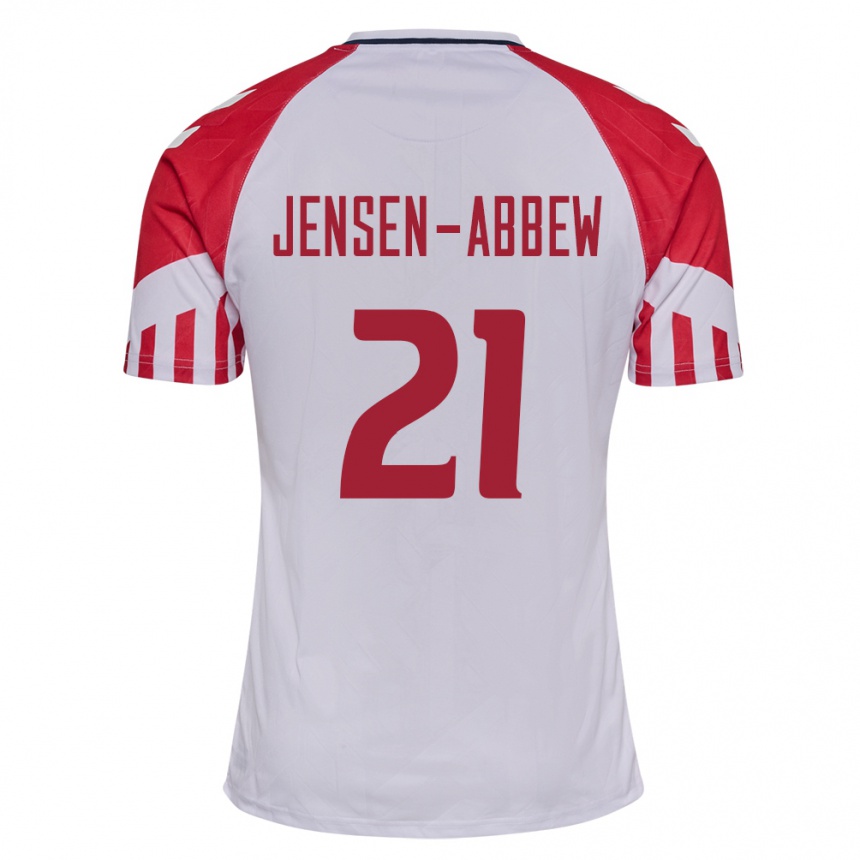 Damen Fußball Dänische Jonas Jensen-Abbew #21 Weiß Auswärtstrikot Trikot 24-26 T-Shirt Luxemburg