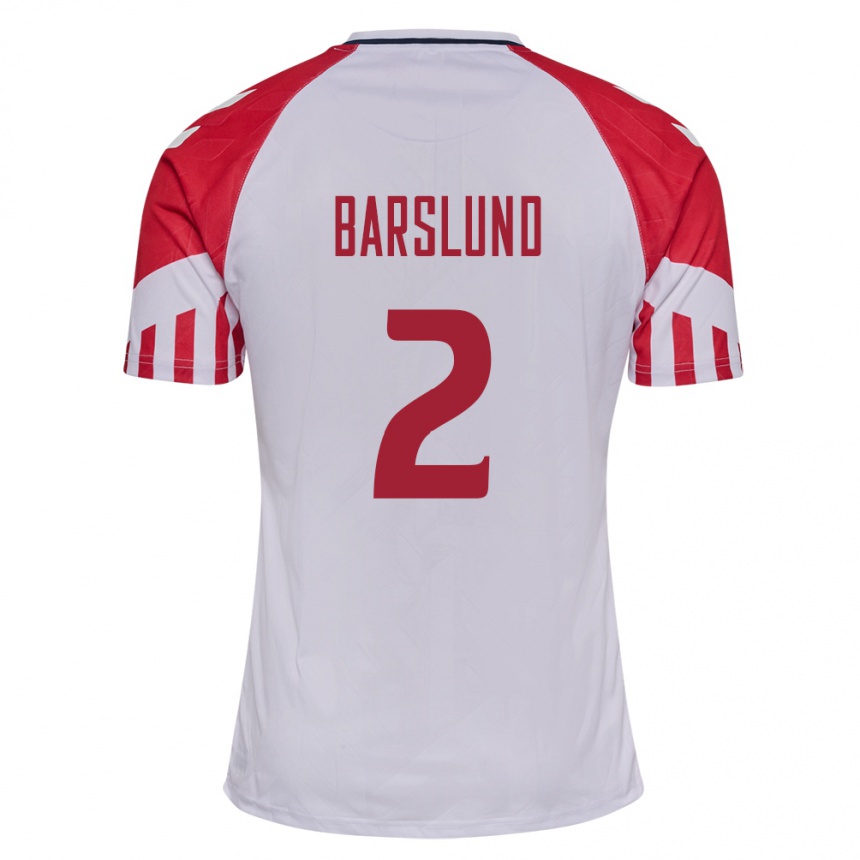 Damen Fußball Dänische Kaare Barslund #2 Weiß Auswärtstrikot Trikot 24-26 T-Shirt Luxemburg