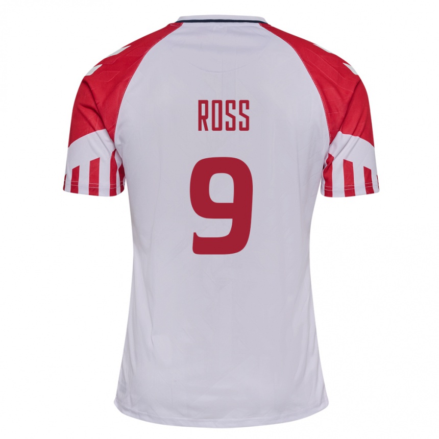 Damen Fußball Dänische Oliver Ross #9 Weiß Auswärtstrikot Trikot 24-26 T-Shirt Luxemburg