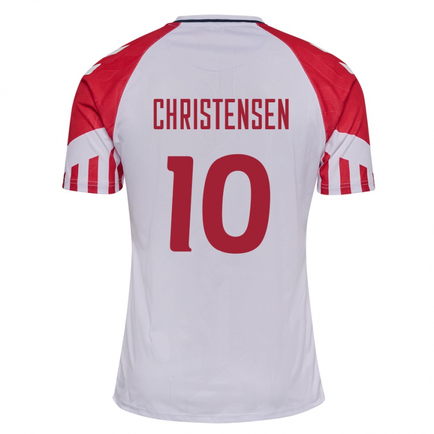 Damen Fußball Dänische Gustav Christensen #10 Weiß Auswärtstrikot Trikot 24-26 T-Shirt Luxemburg