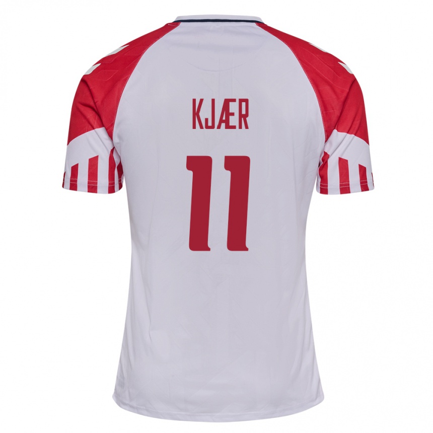 Damen Fußball Dänische Jeppe Kjær #11 Weiß Auswärtstrikot Trikot 24-26 T-Shirt Luxemburg