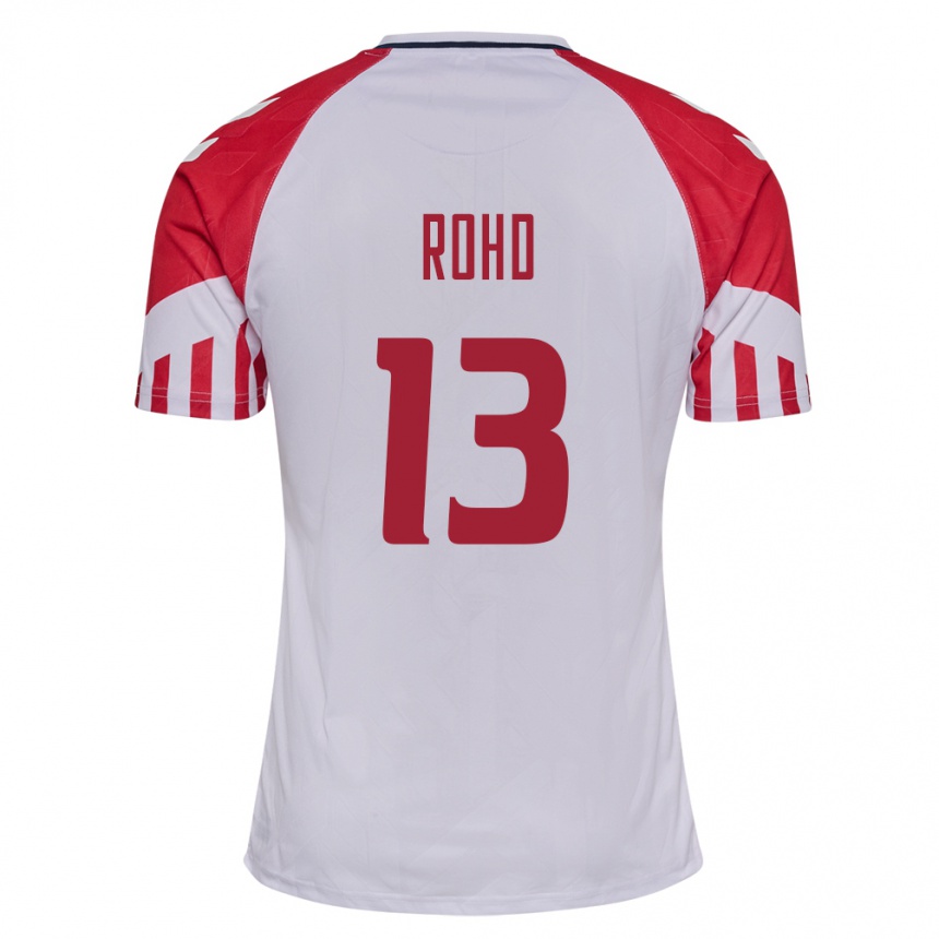 Damen Fußball Dänische Emil Rohd #13 Weiß Auswärtstrikot Trikot 24-26 T-Shirt Luxemburg
