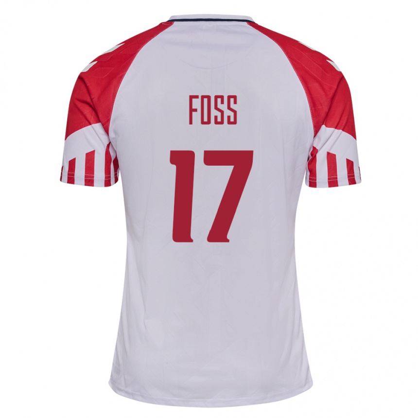 Damen Fußball Dänische Jonathan Foss #17 Weiß Auswärtstrikot Trikot 24-26 T-Shirt Luxemburg