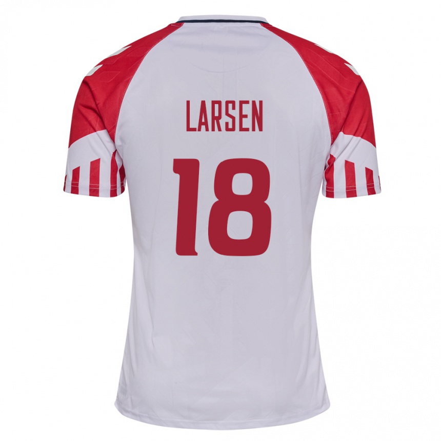 Damen Fußball Dänische Lukas Larsen #18 Weiß Auswärtstrikot Trikot 24-26 T-Shirt Luxemburg