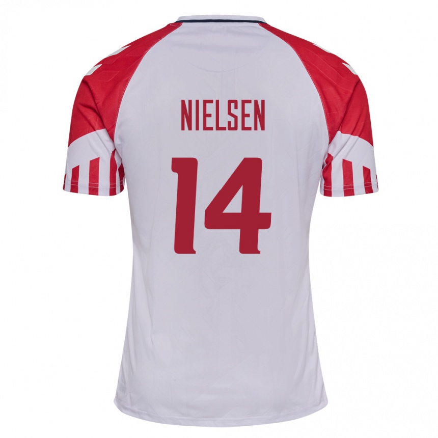 Damen Fußball Dänische Julius Nielsen #14 Weiß Auswärtstrikot Trikot 24-26 T-Shirt Luxemburg