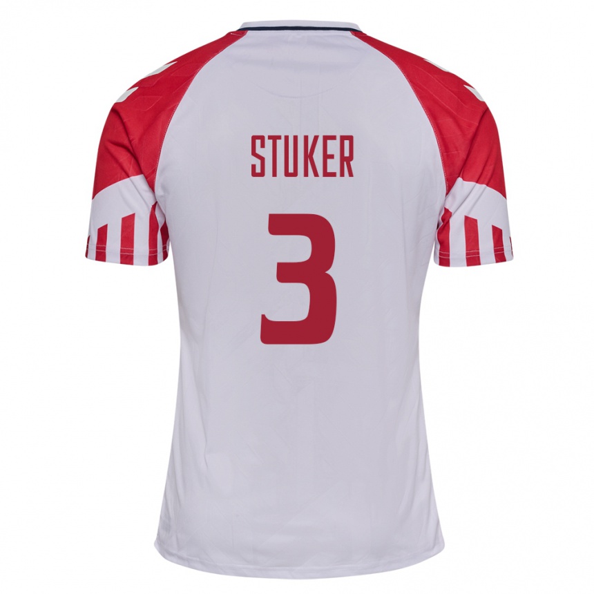 Damen Fußball Dänische Simon Stüker #3 Weiß Auswärtstrikot Trikot 24-26 T-Shirt Luxemburg