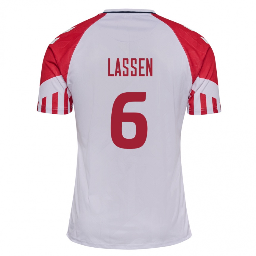 Damen Fußball Dänische Noah Lassen #6 Weiß Auswärtstrikot Trikot 24-26 T-Shirt Luxemburg