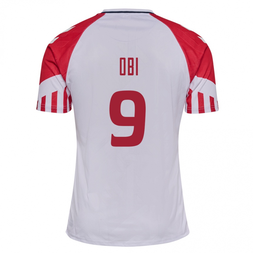 Damen Fußball Dänische Chido Obi #9 Weiß Auswärtstrikot Trikot 24-26 T-Shirt Luxemburg