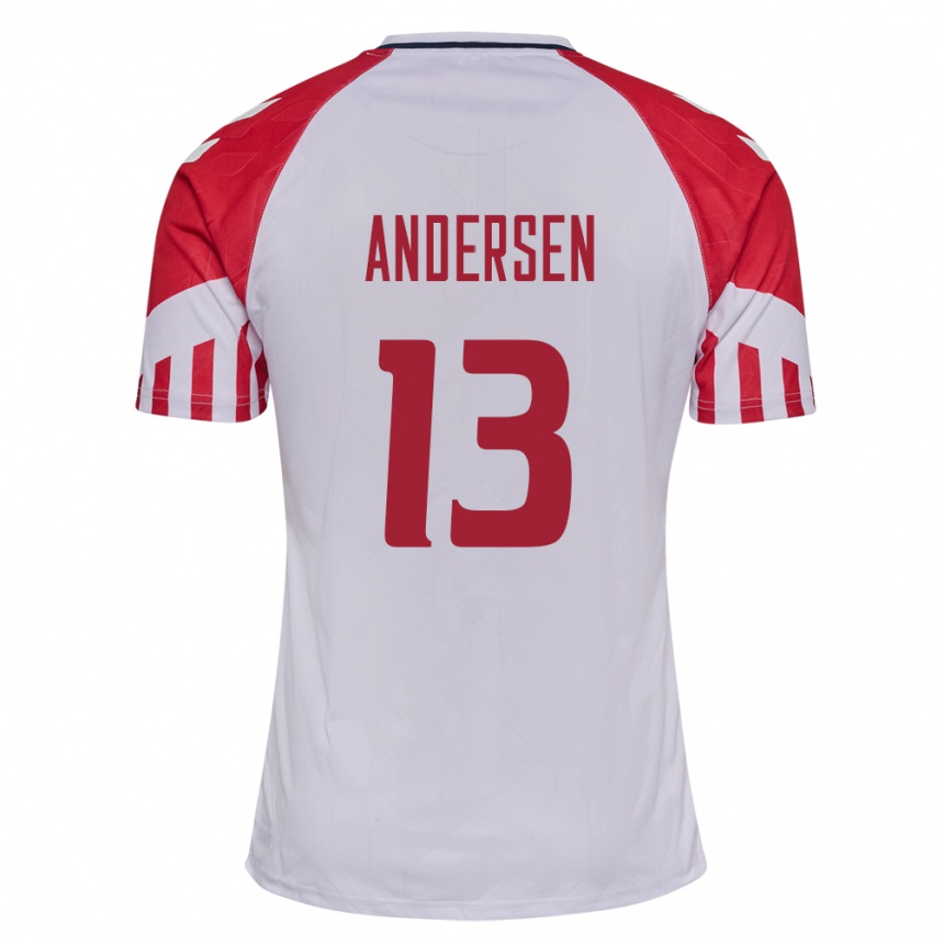 Damen Fußball Dänische Frej Andersen #13 Weiß Auswärtstrikot Trikot 24-26 T-Shirt Luxemburg
