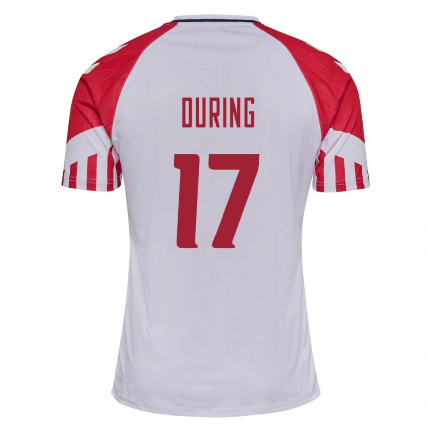 Damen Fußball Dänische Rasmus Düring #17 Weiß Auswärtstrikot Trikot 24-26 T-Shirt Luxemburg