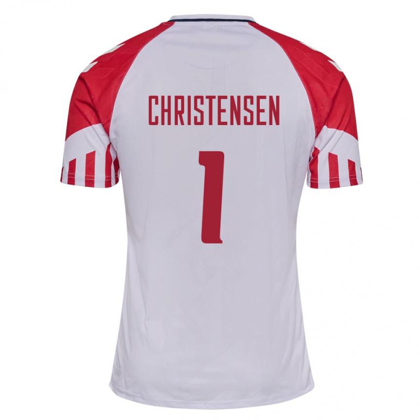 Damen Fußball Dänische Lene Christensen #1 Weiß Auswärtstrikot Trikot 24-26 T-Shirt Luxemburg