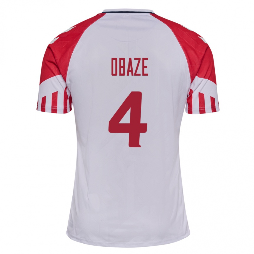 Damen Fußball Dänische Isabella Obaze #4 Weiß Auswärtstrikot Trikot 24-26 T-Shirt Luxemburg