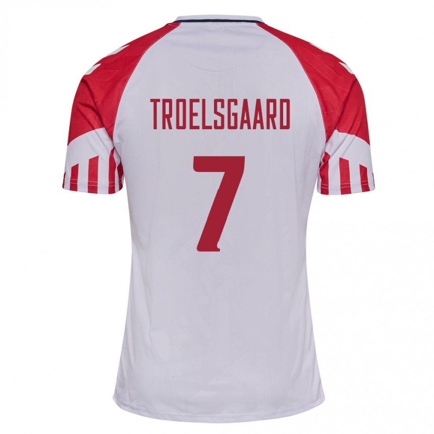 Damen Fußball Dänische Sanne Troelsgaard #7 Weiß Auswärtstrikot Trikot 24-26 T-Shirt Luxemburg