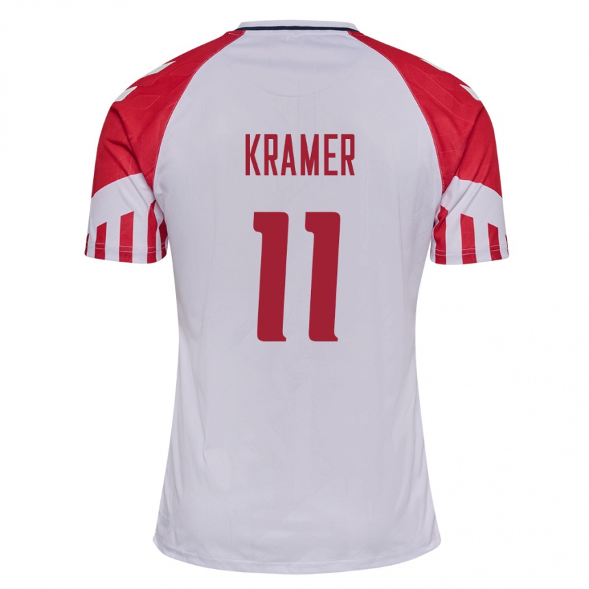 Damen Fußball Dänische Cornelia Kramer #11 Weiß Auswärtstrikot Trikot 24-26 T-Shirt Luxemburg