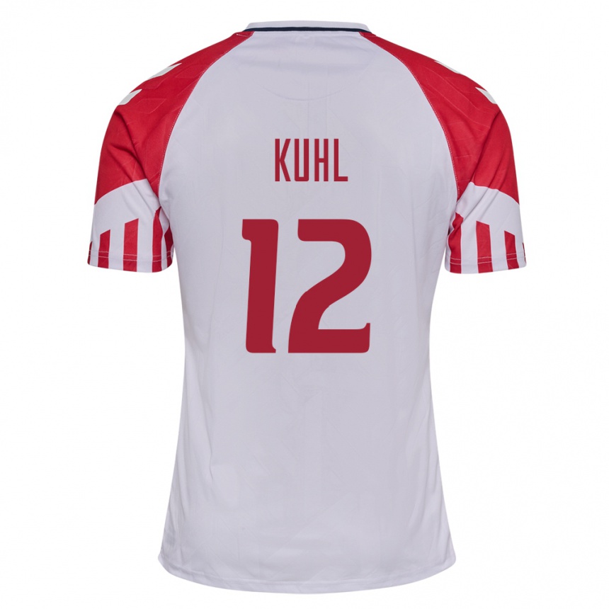 Damen Fußball Dänische Kathrine Kuhl #12 Weiß Auswärtstrikot Trikot 24-26 T-Shirt Luxemburg
