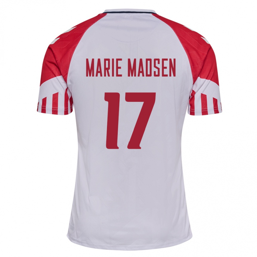 Damen Fußball Dänische Rikke Marie Madsen #17 Weiß Auswärtstrikot Trikot 24-26 T-Shirt Luxemburg