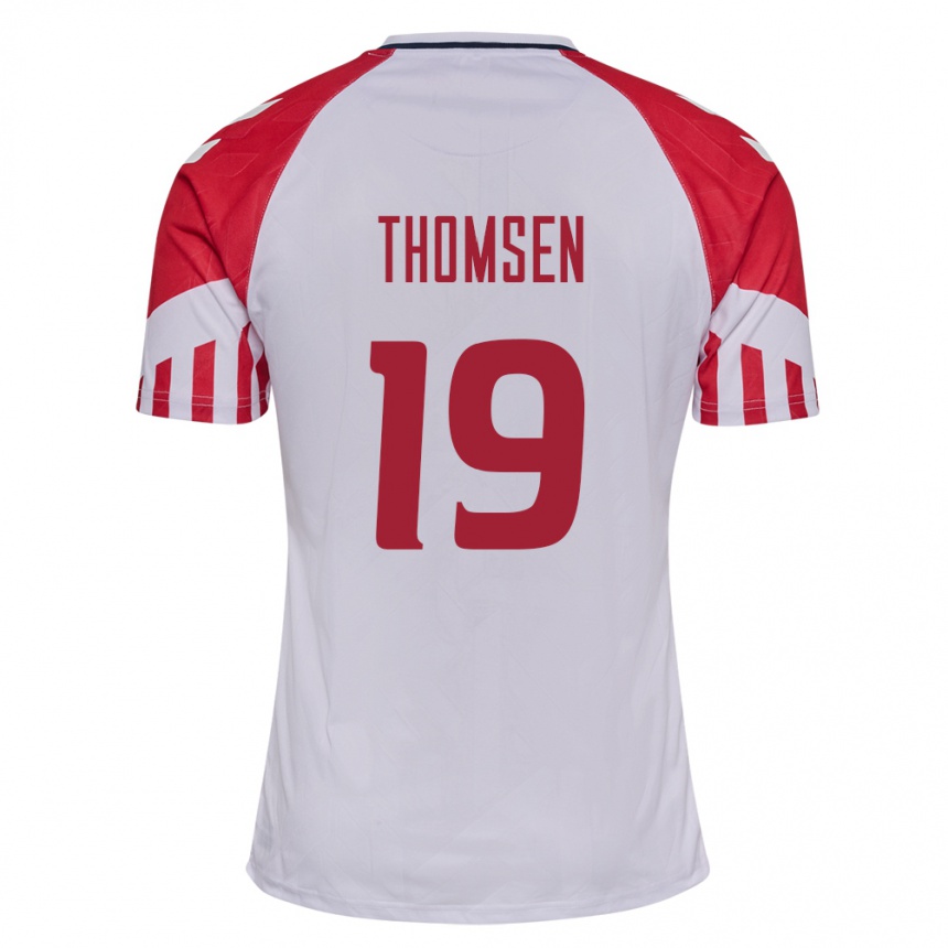 Damen Fußball Dänische Janni Thomsen #19 Weiß Auswärtstrikot Trikot 24-26 T-Shirt Luxemburg