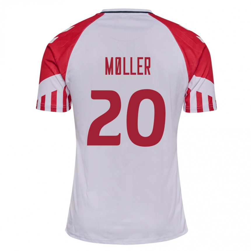 Damen Fußball Dänische Caroline Moller #20 Weiß Auswärtstrikot Trikot 24-26 T-Shirt Luxemburg