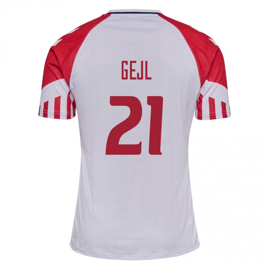 Damen Fußball Dänische Mille Gejl #21 Weiß Auswärtstrikot Trikot 24-26 T-Shirt Luxemburg